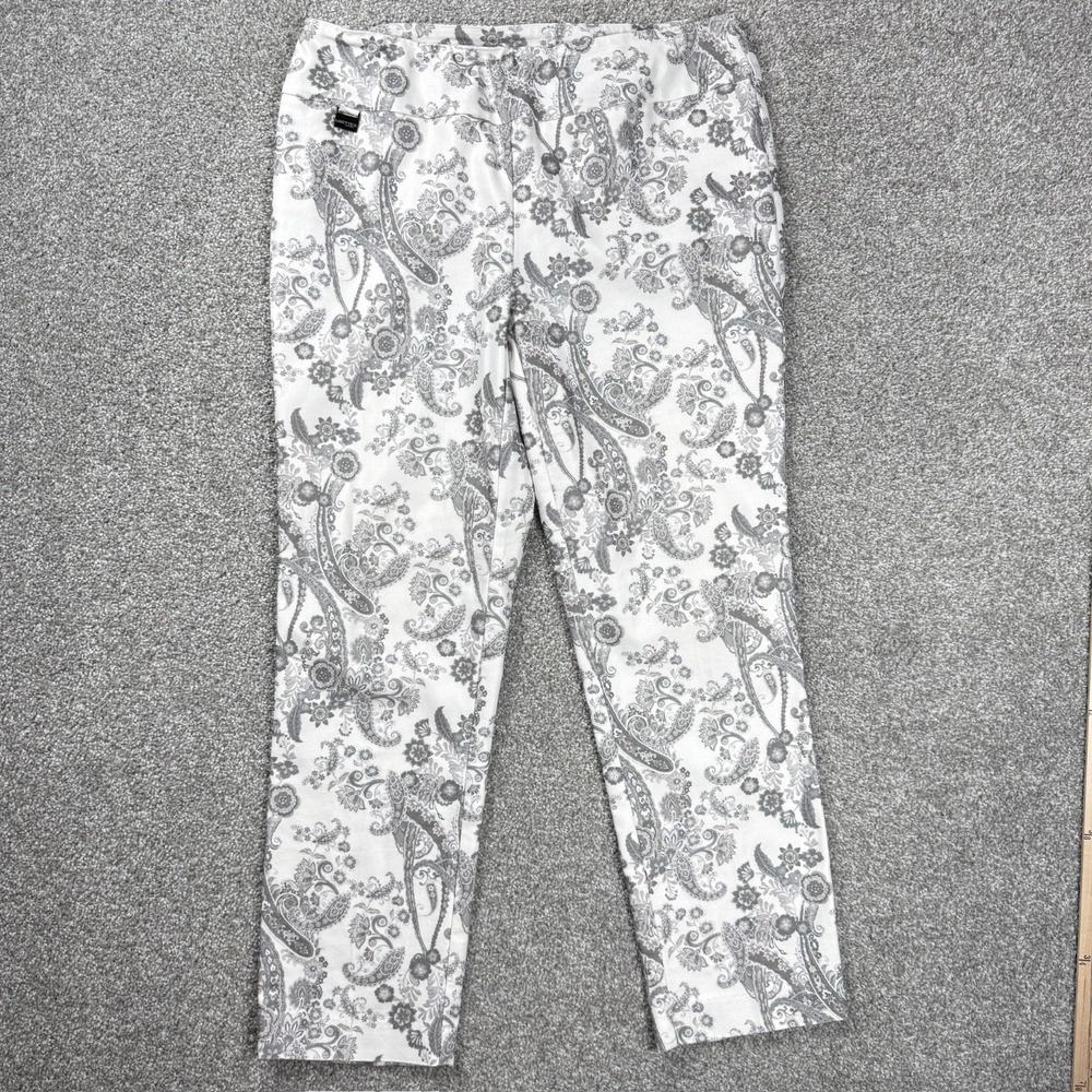 Lisette‎ L Montreal White Gray Paisley Stretch Straight Leg Pants Women's 12